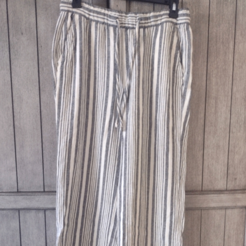 Striped Linen blend wide leg pants